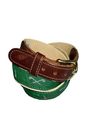 Preston Golf Belt Canvas Leather with Brass Buckle Size 36, Made in USA Preppy